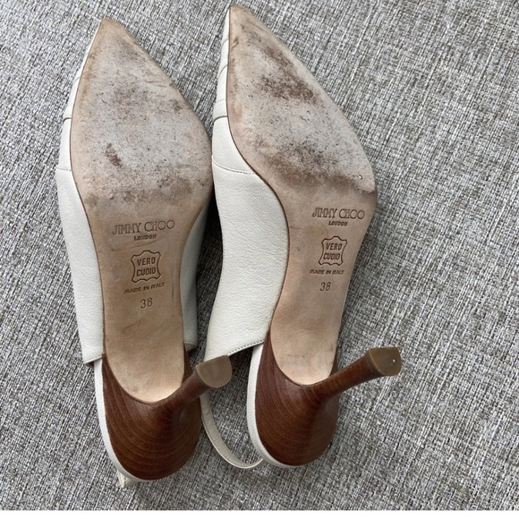 JIMMY CHOO Grainy Goat Leather Ecru Heels EU 38 US 7 Slingback Pointed Toe Ivory - Picture 5 of 7
